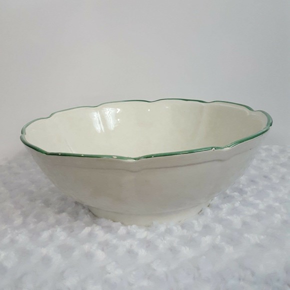Garantito per Alimenti Vintage Pasta Serving Bowl Green White Hand Painted - Picture 10 of 16